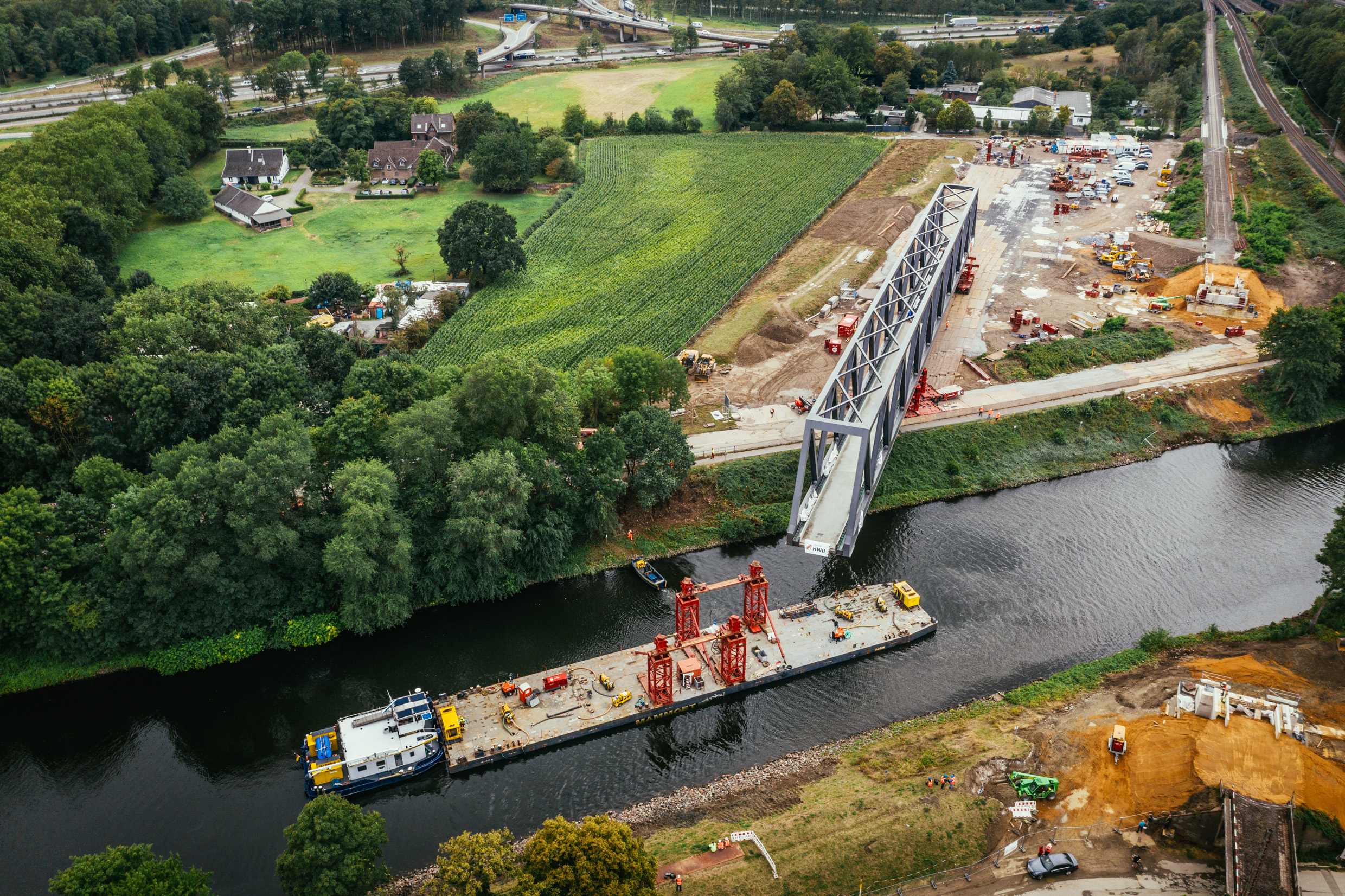 Railway overpass Ruhrkanalbrücke - drone shot