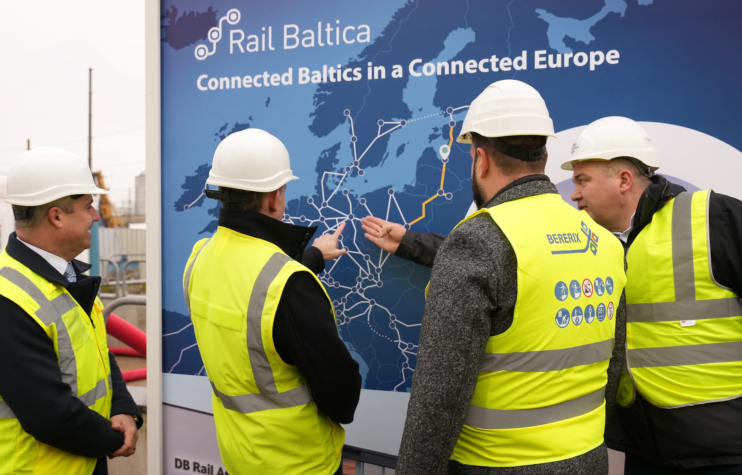 German Minister of Digital Affairs and Transport Volker Wissing and Jānis Vitenbergs Minister for Transport, Latvia are being showed the planned route of Rail Baltica