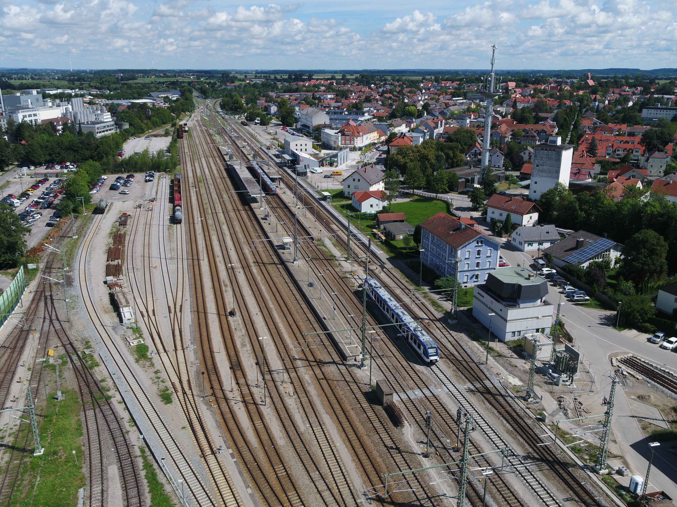 Rail Electrification - line upgrade 48 multicopter image 1 - central station Buchloe, Germany from above