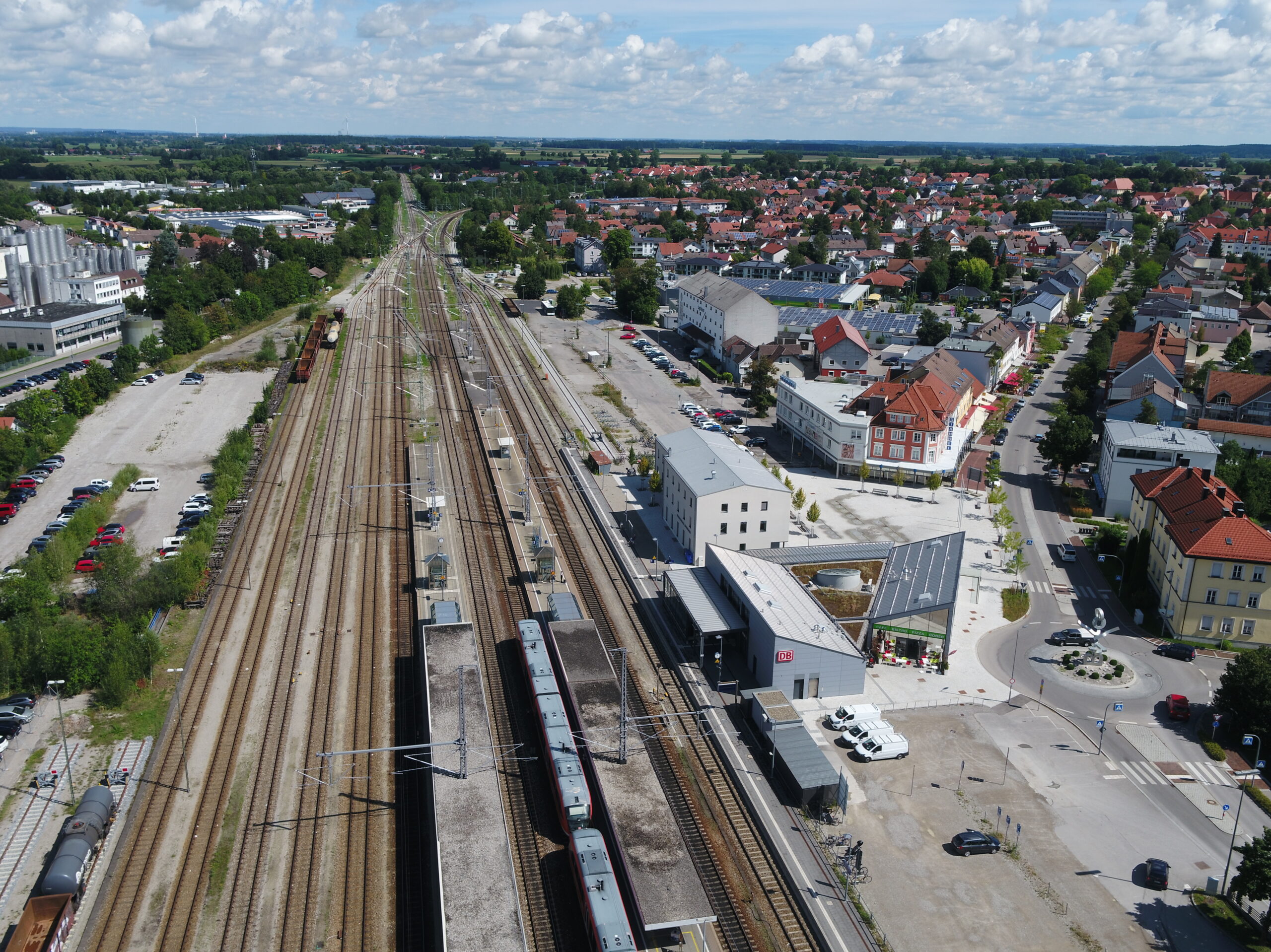 Rail Electrification - line upgrade 48 multicopter image 2 - central station Buchloe, Germany from above