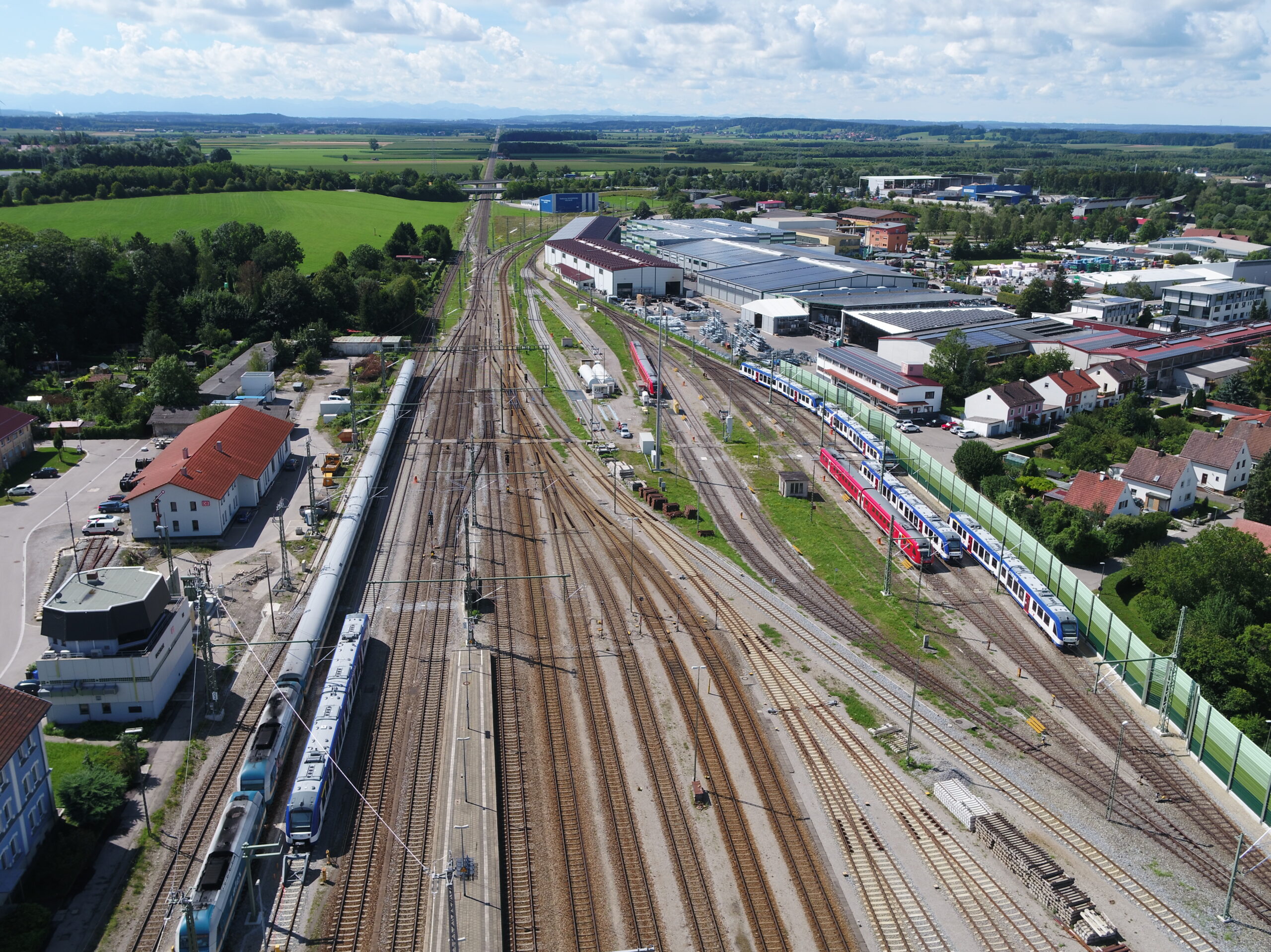 Rail Electrification - line upgrade 48 multicopter image 3 - central station Buchloe, Germany from above