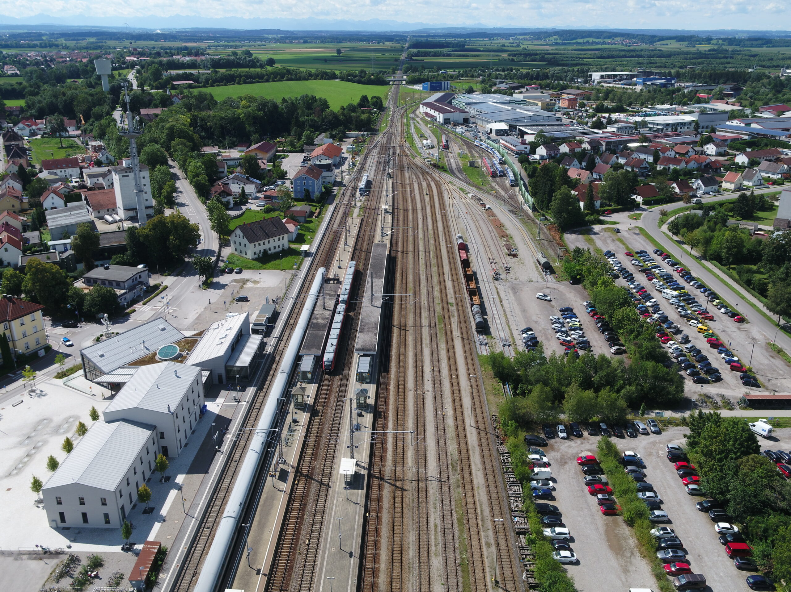 Rail Electrification - line upgrade 48 multicopter image 4 - central station Buchloe, Germany from above
