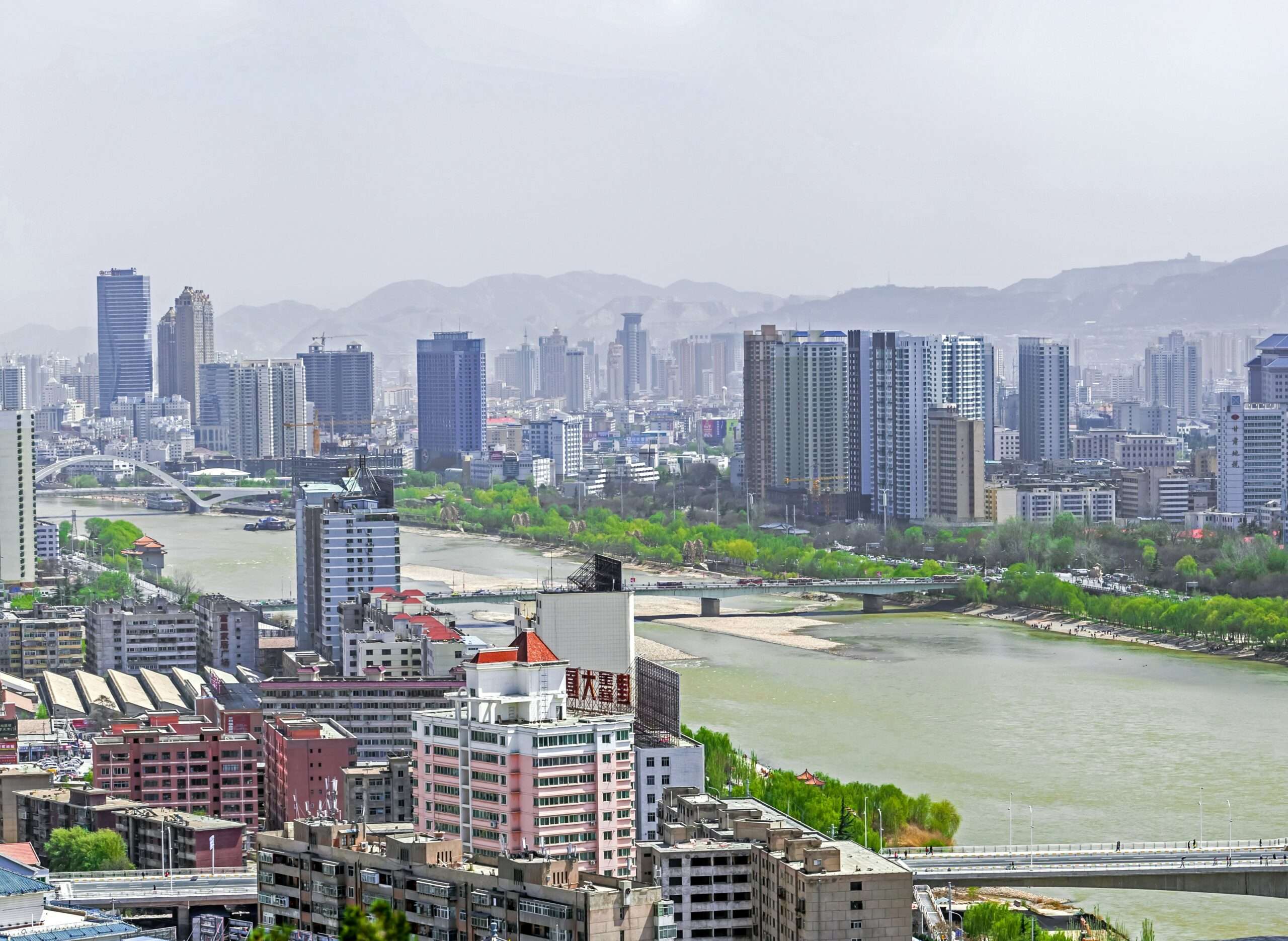 Railway in China - The Yellow River (Huang He) in Lanzhou, China