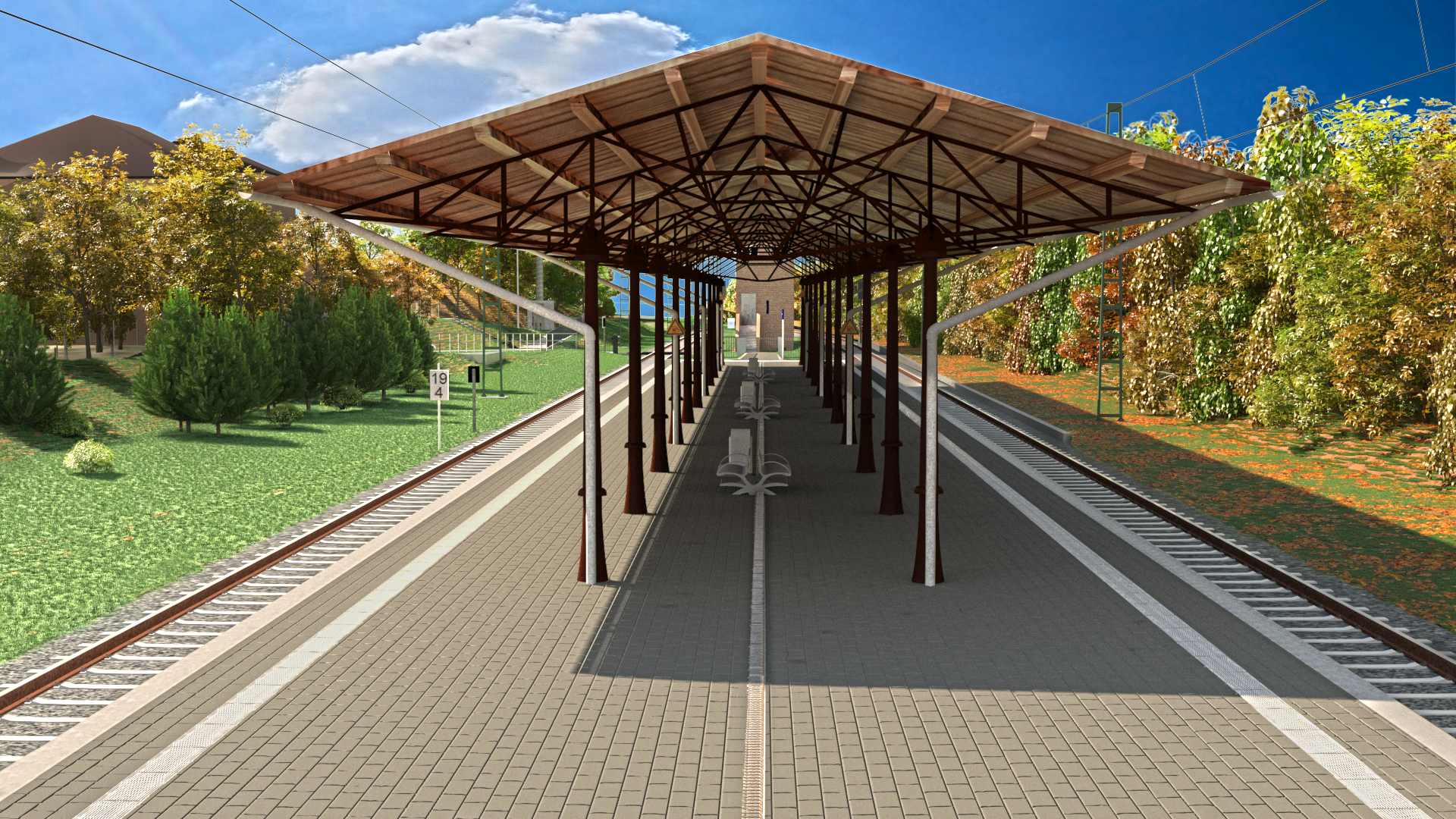 Rail upgrade - Modernization of the platform roof at Schönberg station in a steel truss construction from 1936 in accordance with the preservation order (simulation)