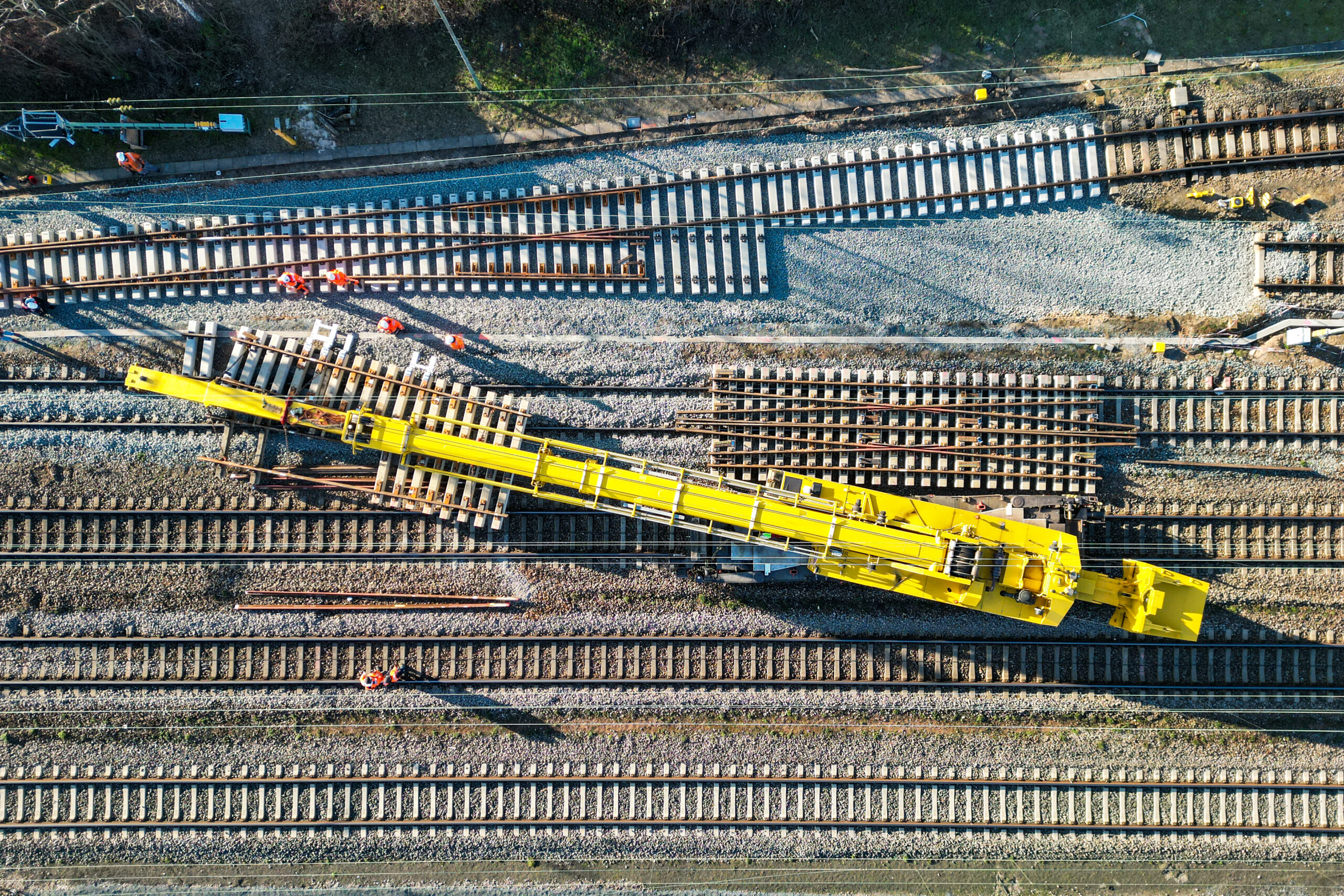 Track construction work, aerial view