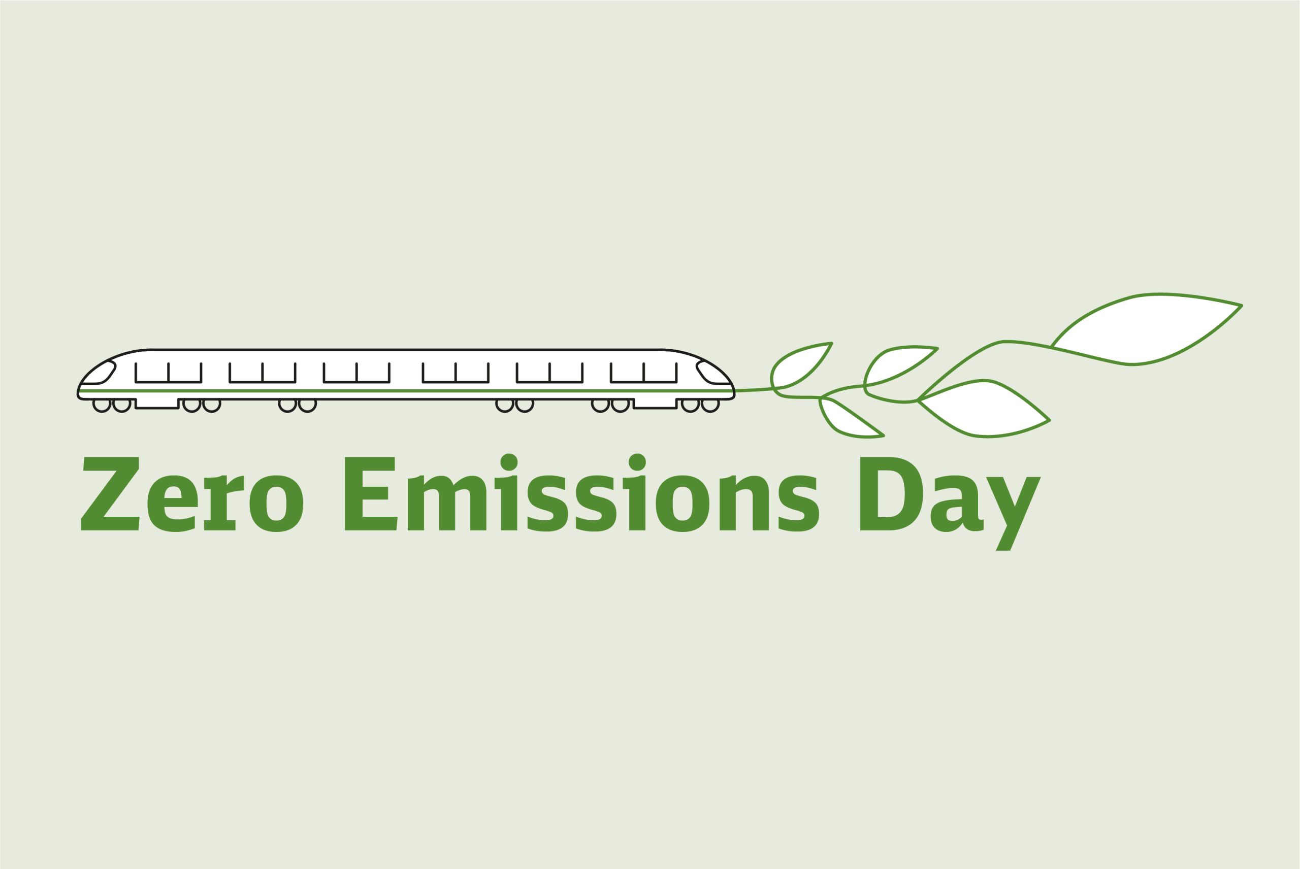 Zero emissions day logo - green train mit leaves on a green background