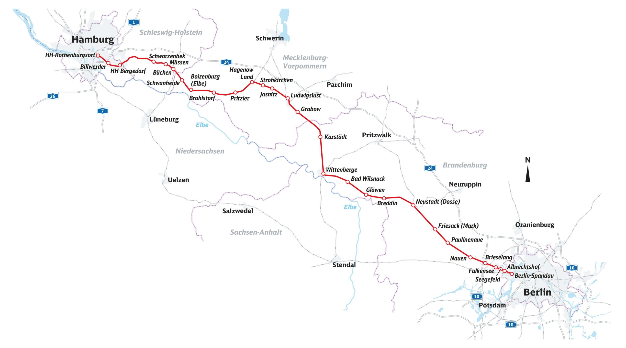 Route map - General Overhaul Hamburg - Berlin