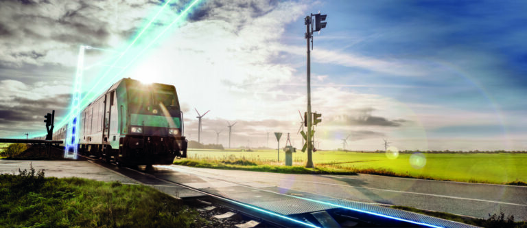Train on the Marschbahn with a symbolic representation of electrification.